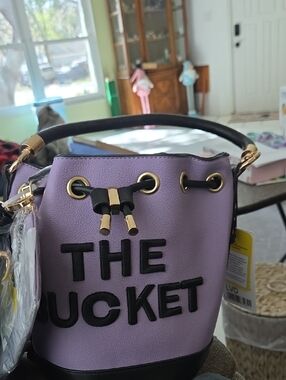 Lilac Mini Bucket Bag with Black Trim and Gold Hardware Marc Jacobs Inspired